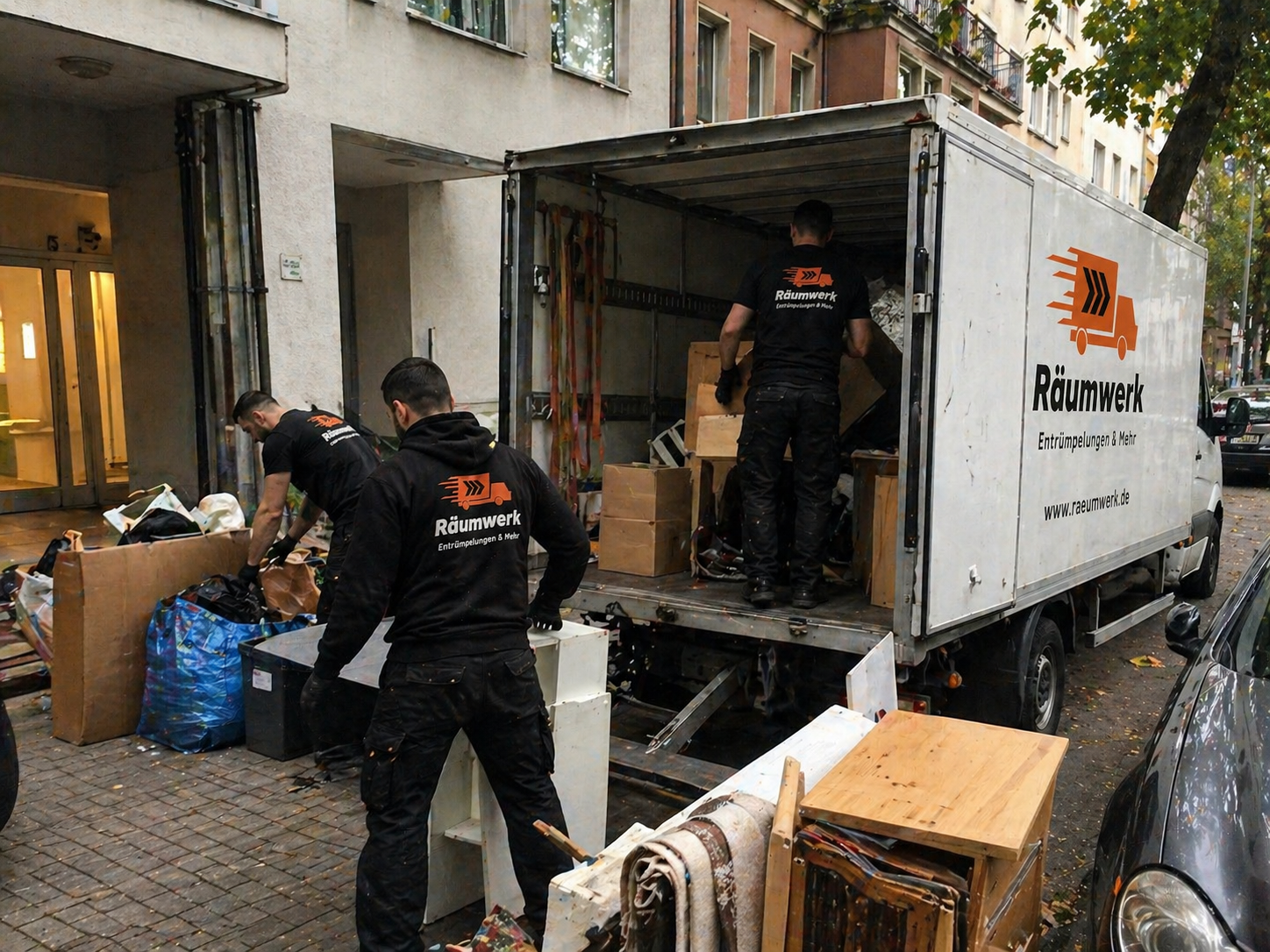 Räumwerk Team beim Beladen des LKW - Einsatzgebiet Düsseldorf und Ruhrgebiet